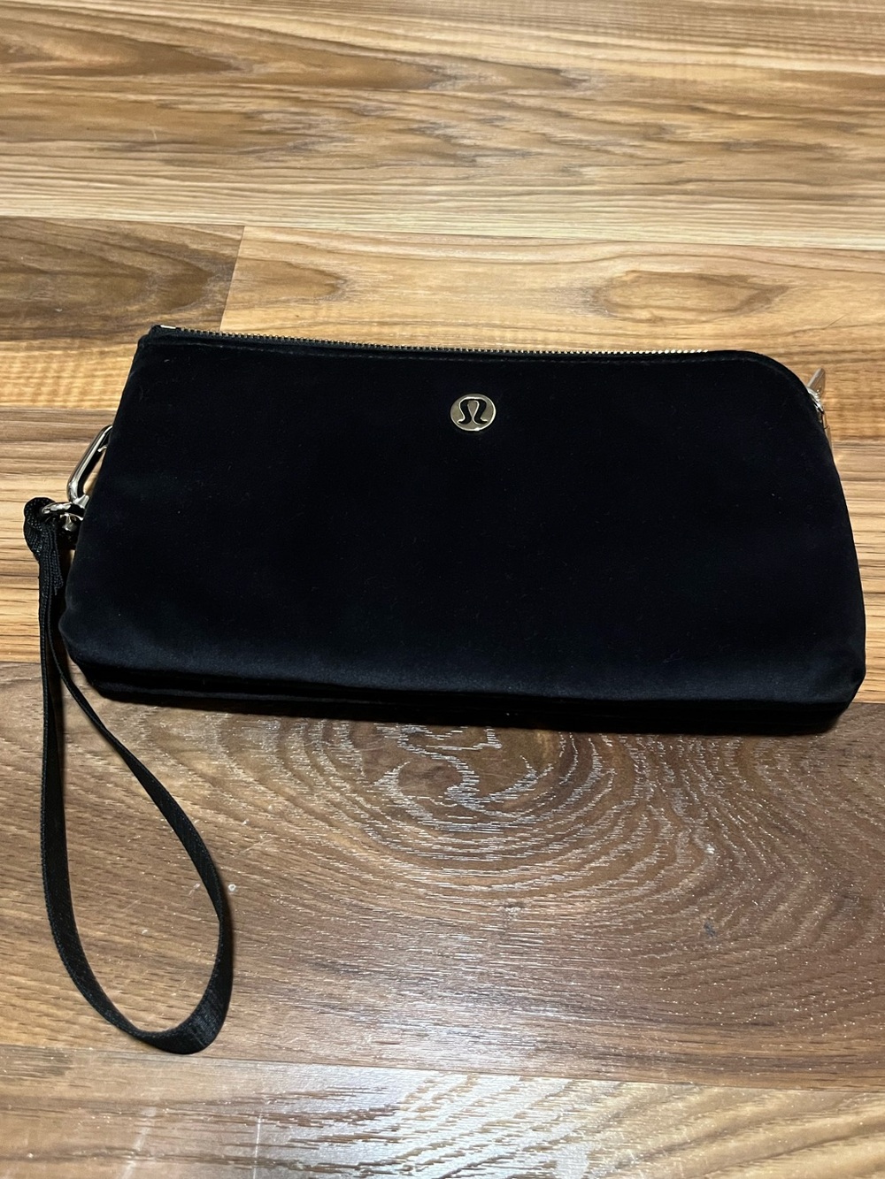 lululemon Black Velvet Wristlet with Gold Hardware